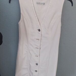 Abercrombie & Fitch Cream Button-Down Sleeveless Dress